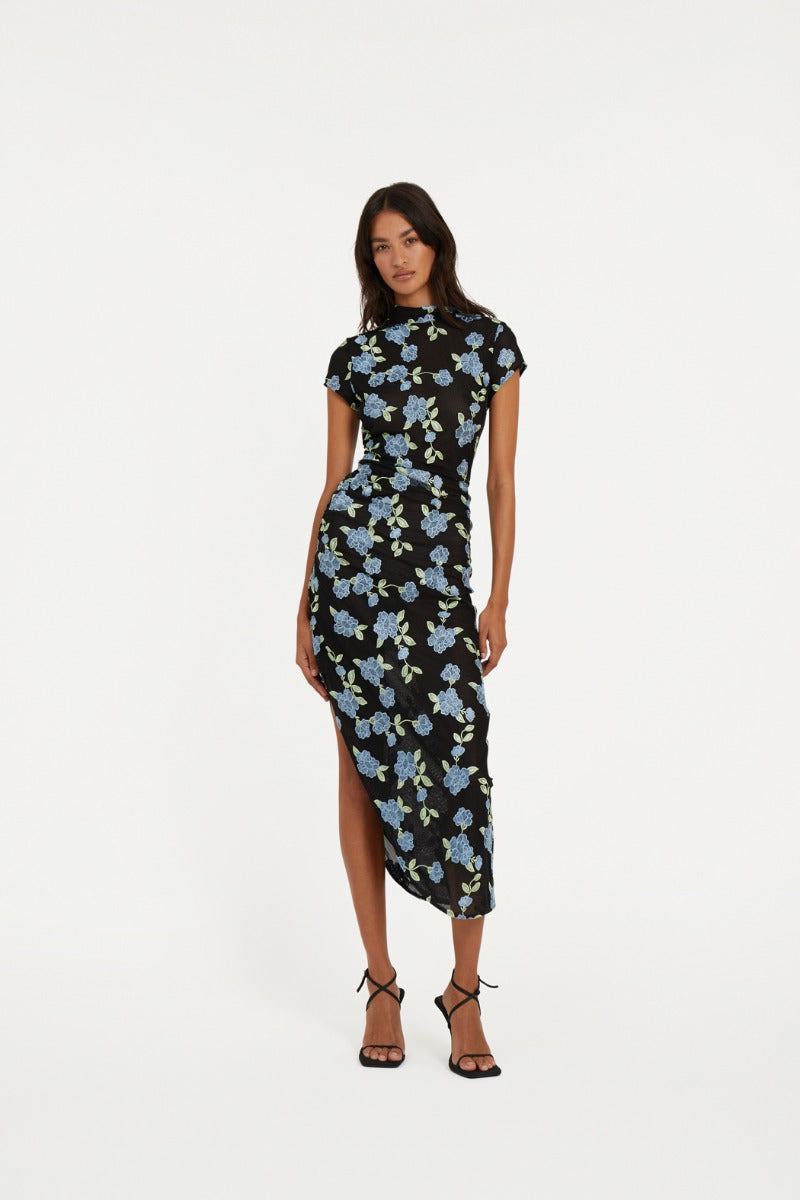 Mesh Asymmetric Dress - Black Comb