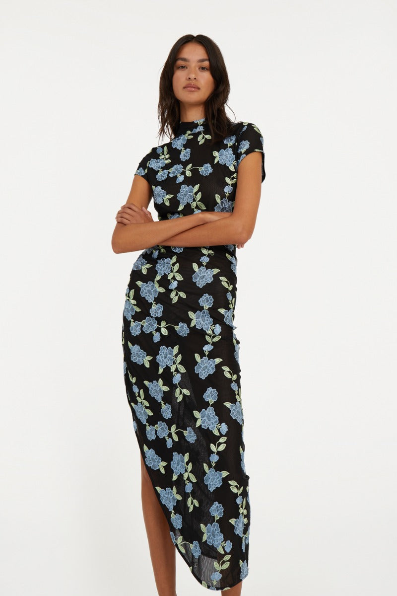 Mesh Asymmetric Dress - Black Comb