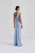 Leah Cowl Satin Maxi Dress - Dusty Blue