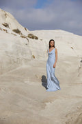Leah Cowl Satin Maxi Dress - Dusty Blue