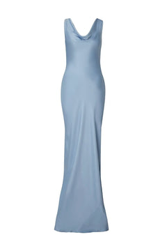 Leah Cowl Satin Maxi Dress - Dusty Blue