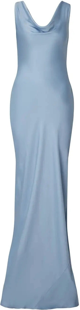 Leah Cowl Satin Maxi Dress - Dusty Blue