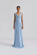 Leah Cowl Satin Maxi Dress - Dusty Blue