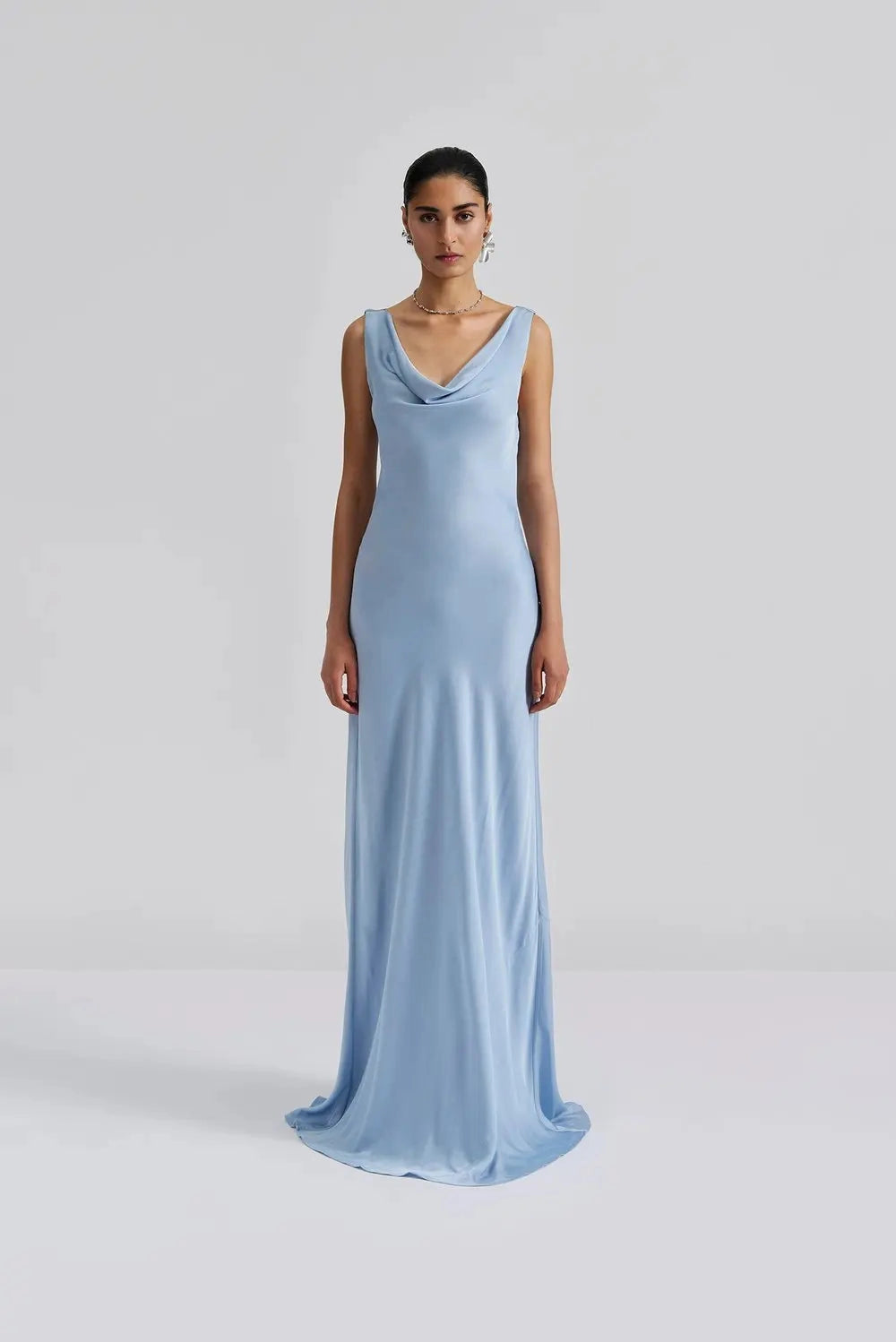 Leah Cowl Satin Maxi Dress - Dusty Blue