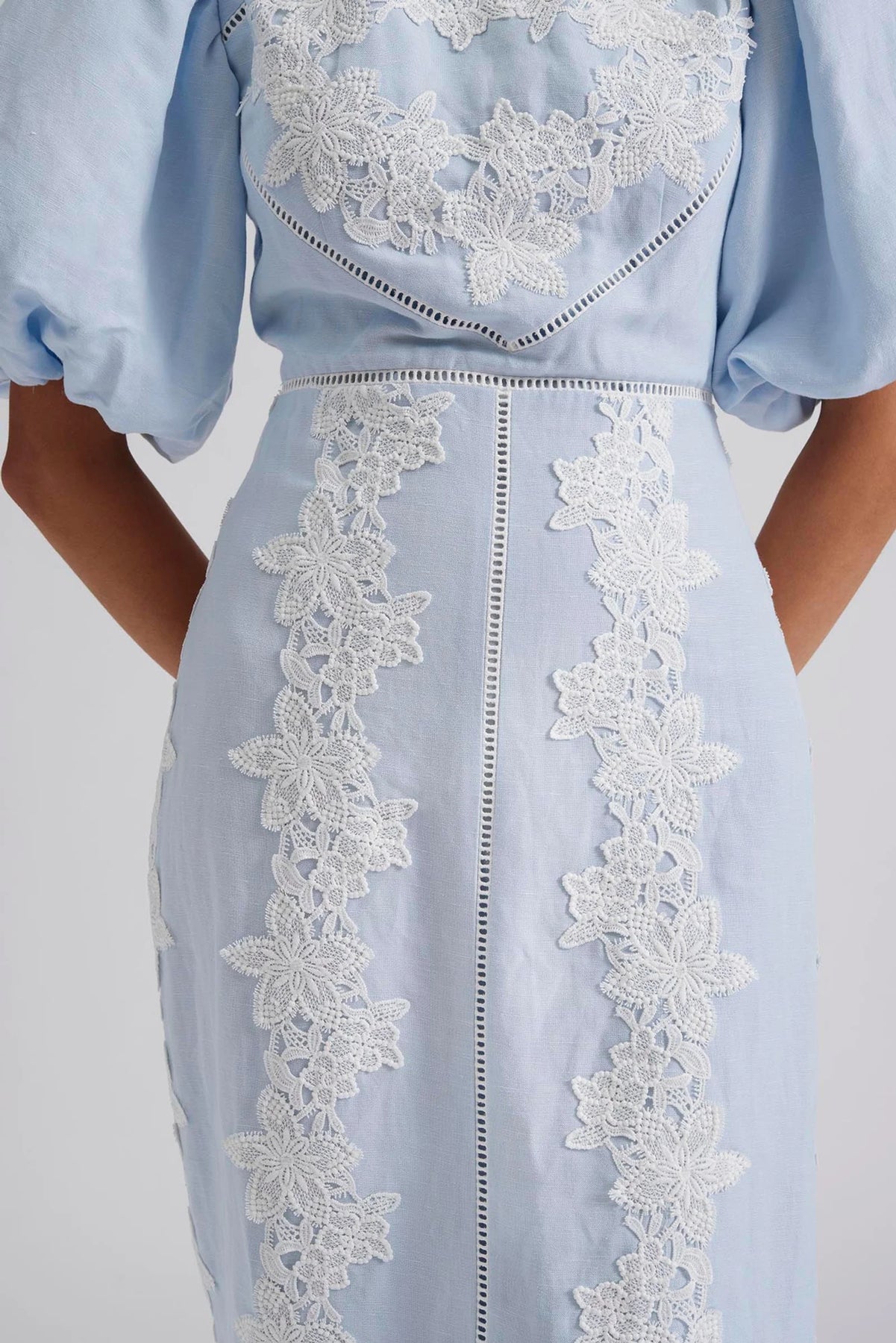 Rudy Embroidered Linen Midi Dress - Light Blue