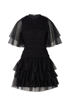 Minnie Short Sleeve Lace Mini Dress - Black