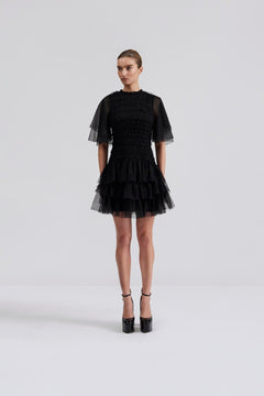Minnie Short Sleeve Lace Mini Dress - Black