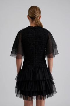 Minnie Short Sleeve Lace Mini Dress - Black