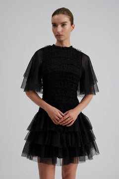 Minnie Short Sleeve Lace Mini Dress - Black