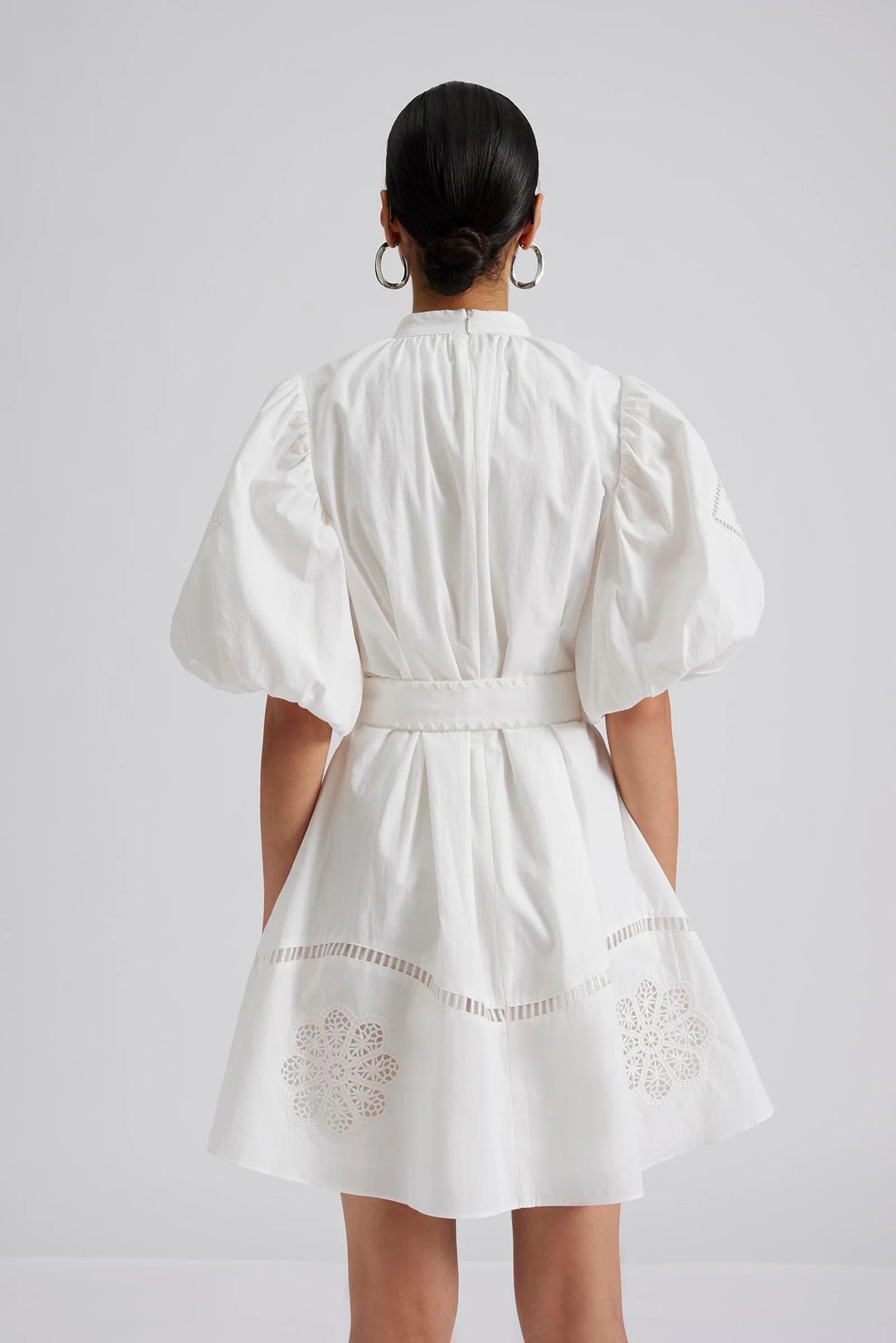 Allie Pouf Sleeve Embroidered Mini Dress - White