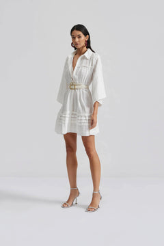 Ester Embroidered Cotton Mini Dress - White