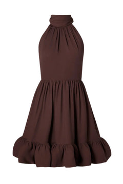 Fern Halterneck Ruffled Mini Dress - Chocolate