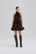 Fern Halterneck Ruffled Mini Dress - Chocolate