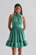 Fern Halterneck Ruffled Mini Dress - Deep Aqua