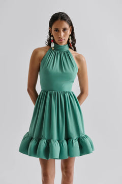 Fern Halterneck Ruffled Mini Dress - Deep Aqua