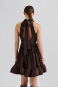 Fern Halterneck Ruffled Mini Dress - Chocolate