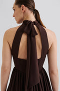 Fern Halterneck Ruffled Mini Dress - Chocolate