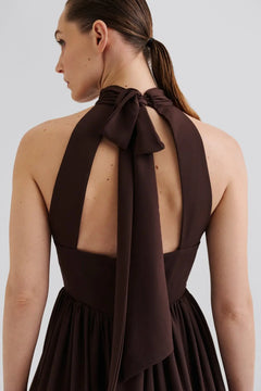 Fern Halterneck Ruffled Mini Dress - Chocolate