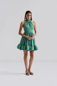Fern Halterneck Ruffled Mini Dress - Deep Aqua