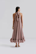 Sabrina Halterneck Ruffled Maxi Dress - Taupe