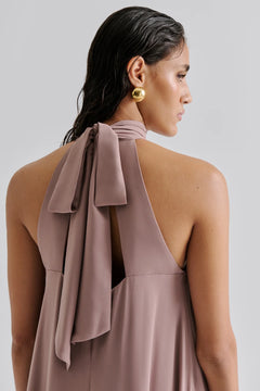 Sabrina Halterneck Ruffled Maxi Dress - Taupe