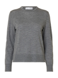 Thea Ls Knit Merino O-Neck - Medium Grey Melange