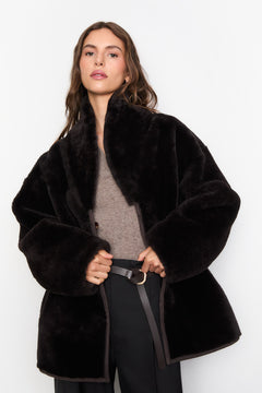 Melli Shearling Jacket - Dark Brown Suede