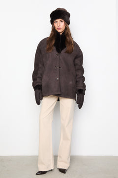 Melli Shearling Jacket - Dark Brown Suede