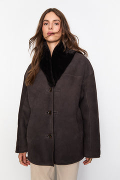 Melli Shearling Jacket - Dark Brown Suede