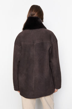 Melli Shearling Jacket - Dark Brown Suede