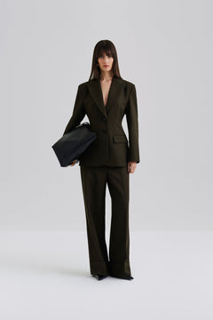 Ella Tailored Peplum Blazer - Olive