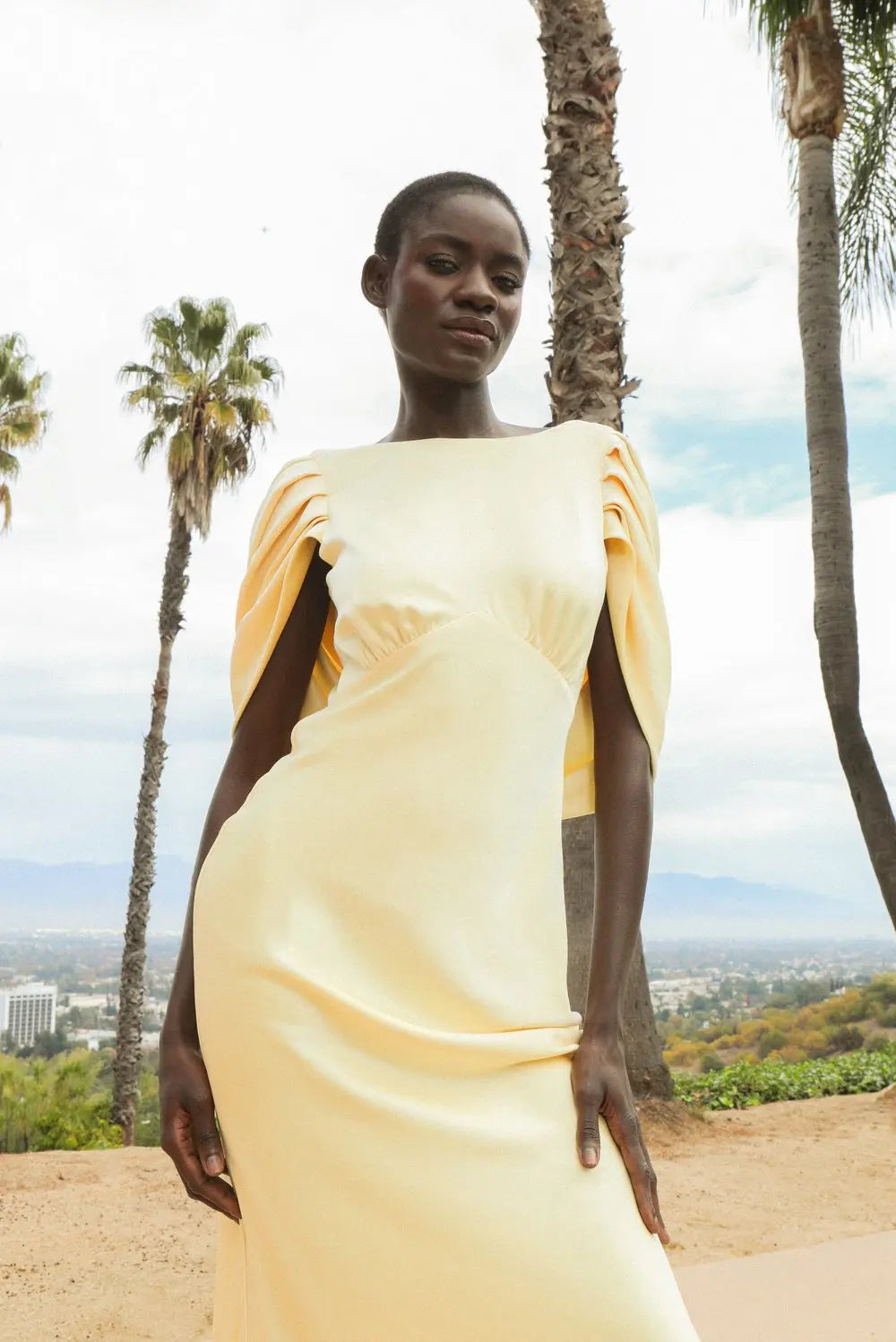 Louise Draped Back Maxi Dress - Lemon