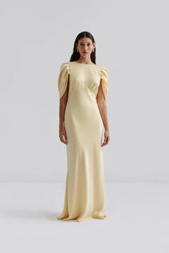 Louise Draped Back Maxi Dress - Lemon