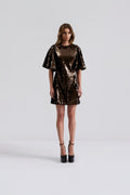 Yvette Wide Sleeve Sequin Mini Dress - Chocolate