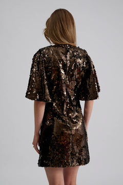 Yvette Wide Sleeve Sequin Mini Dress - Chocolate