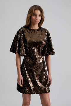 Yvette Wide Sleeve Sequin Mini Dress - Chocolate