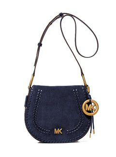 Josie Medium Whipstitched Suede Saddle Bag - Dress Blues