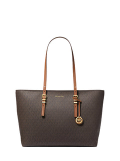 Quinn Large Signature Logo Leather Tote Bag - Brown/Acorn