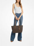 Quinn Large Signature Logo Leather Tote Bag - Brown/Acorn