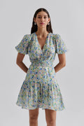 Lone V-Neck Chiffong Mini Dress - Ditsy