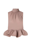 Lune Halterneck Frilled Hem Blouse - Taupe