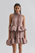 Lune Halterneck Frilled Hem Blouse - Taupe