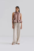 Lune Halterneck Frilled Hem Blouse - Taupe