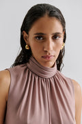Lune Halterneck Frilled Hem Blouse - Taupe