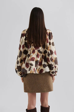 Pernilla High Neck Balloon Sleeve Blouse - Wine Peony