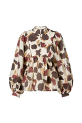 Pernilla High Neck Balloon Sleeve Blouse - Wine Peony