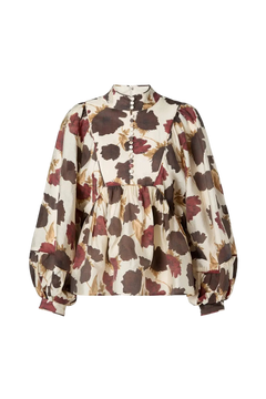 Pernilla High Neck Balloon Sleeve Blouse - Wine Peony