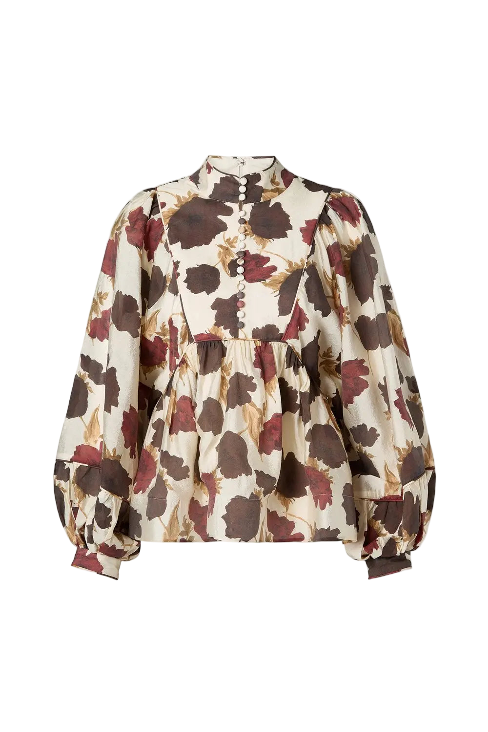 Pernilla High Neck Balloon Sleeve Blouse - Wine Peony