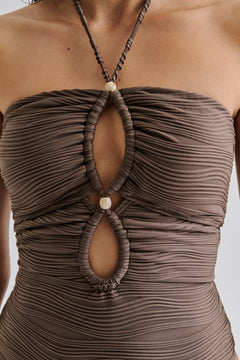 Idalia Bandeau Cut Out Swimsuit - Chocolate