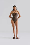 Idalia Bandeau Cut Out Swimsuit - Chocolate